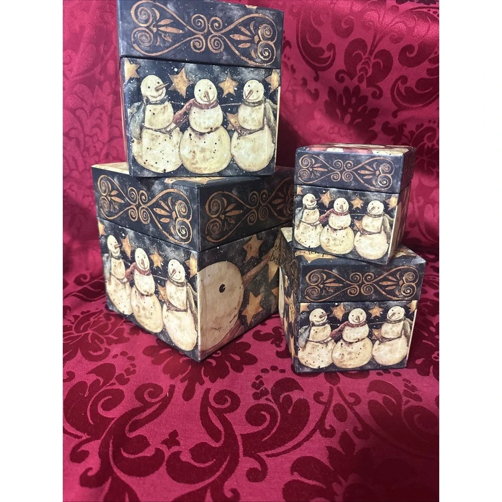 BOB'S BOXES~  Snowman  Set of 4 Nesting Boxes all with Lids~ Decorative~ Storage